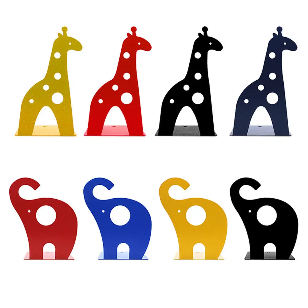 2pcs Giraffe Bookends Premium Metal Nonskid Book Supports For Shelves Home Office Library Book Stoppers Organizers Blue