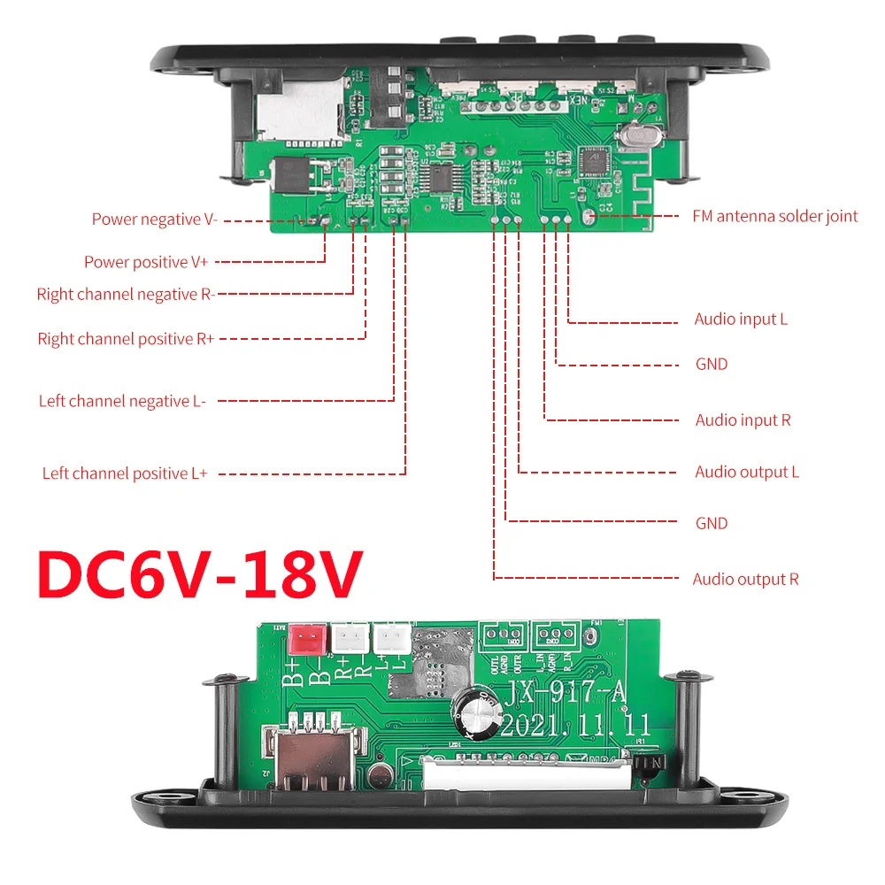 50W Amplifier MP3 Decoder Board DC 12V 18V Bluetooth 5.0 MP3 Player Car FM Radio Module Music Audio Recording Call for Speaker