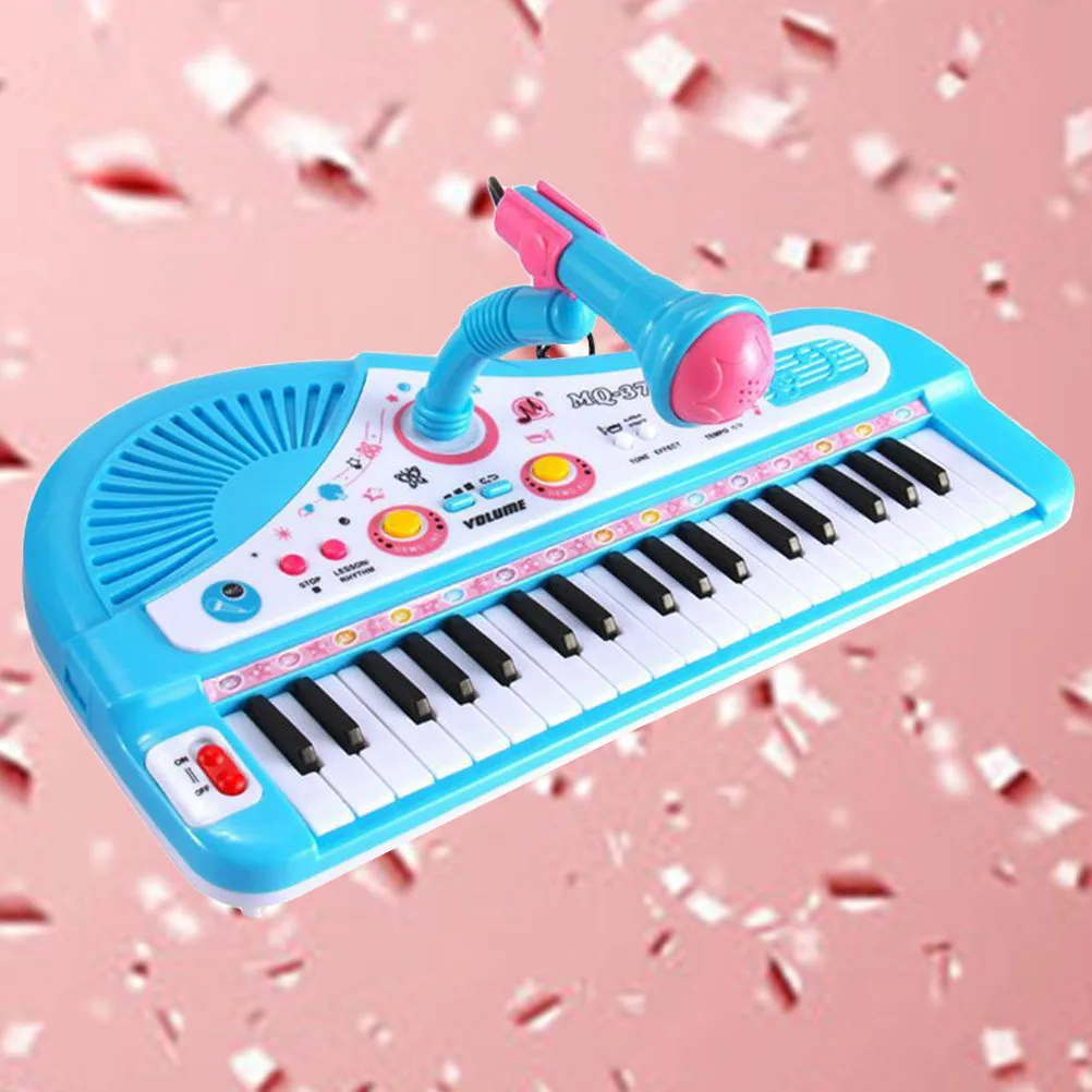 

37 Keys Kids Piano Electronic Keyboard With Microphone Multifunction Musical Instrument For Children Blue Record Playback
