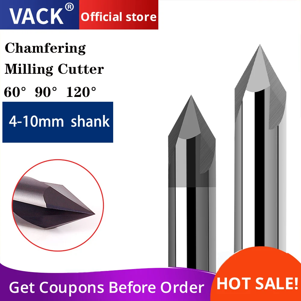 

VACK HRC55 Chamfering Milling Cutter Alloy Carbide Endmill 60 90 120 Metal Cutter 3 Flute Cnc Machine Chamfer Tools