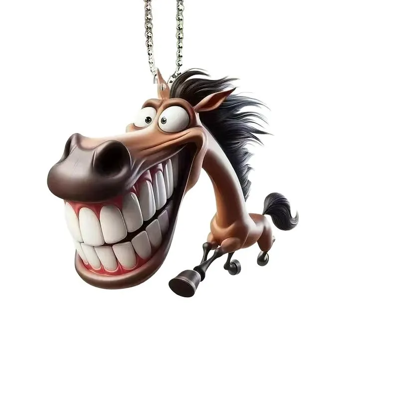

Car Hanging Ornament Grinning Smiling Horse 2D Acrylic Vehicle Interior Decoration Backpack Keychain Pendant For Rearview Mirror