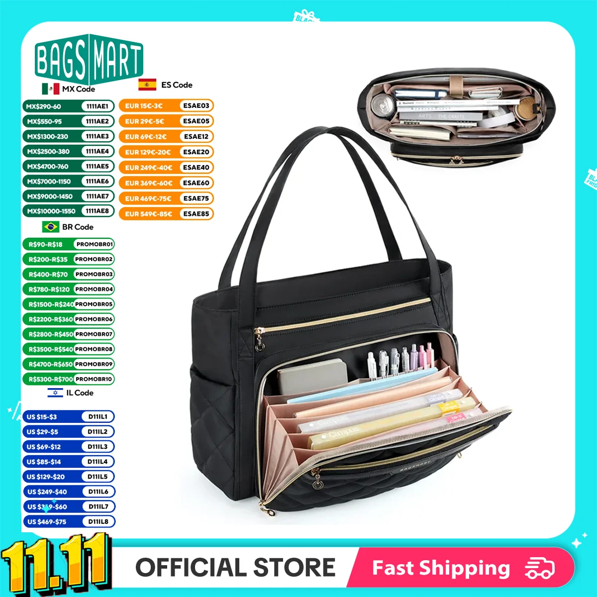 

BAGSMART Tote Bag for Women 15.6 Inch Quilted Laptop Briefcase Professional Nurse Teacher Work Bags Office College Messenger