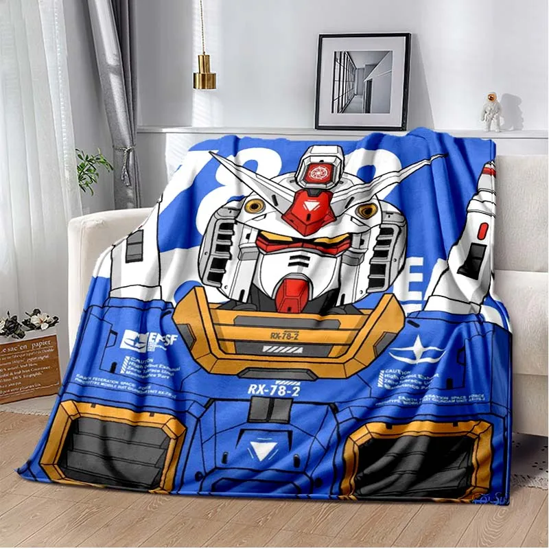 Bandai Gundam Cartoon Anime Throws Blanket Kids Super Soft Blankt for Travel Couch Sofa Picnic Bed Flannel Blanket Birthday Gift