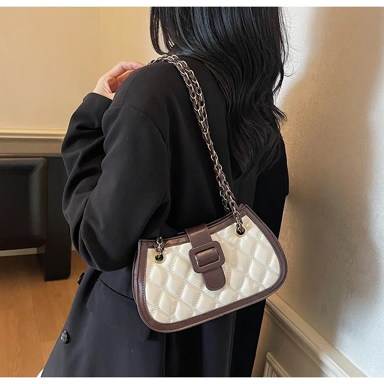 

New Simple Diamond Grid with Chain Crossbody Bag for Women Fashion Large Capacity Single Shoulder Bag Ladies Square Handbag