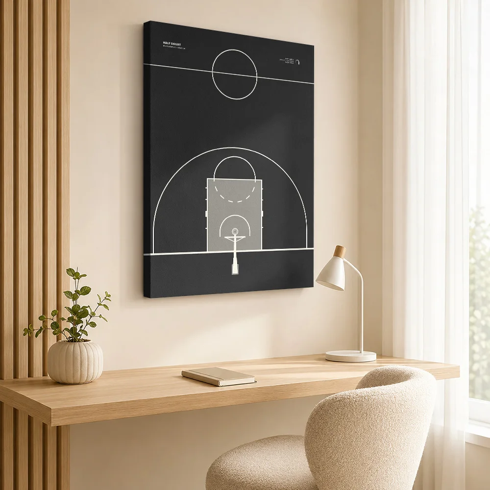 Basketball Half Court Diagram Framed Canvas Poster Customized Sports Portrait Wall Paintings Decoration for Game Room Man Cave