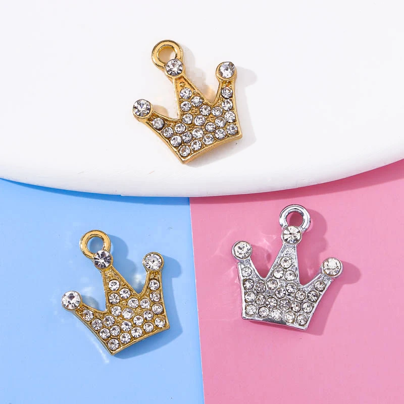 10Pcs 15*16MM Rhinestone Zircon Crown Pendant Alloy Charm For Bracelet Necklace Making DIY Earrings Jewelry Accessories Ornament