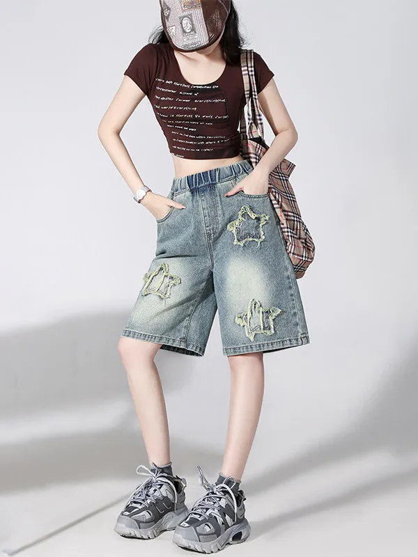 High Waist Wide Leg Denim Shorts Women's plus Size Summer New Style Torn Cuffed Jeans Loose Fit Comfortable Hot Pants