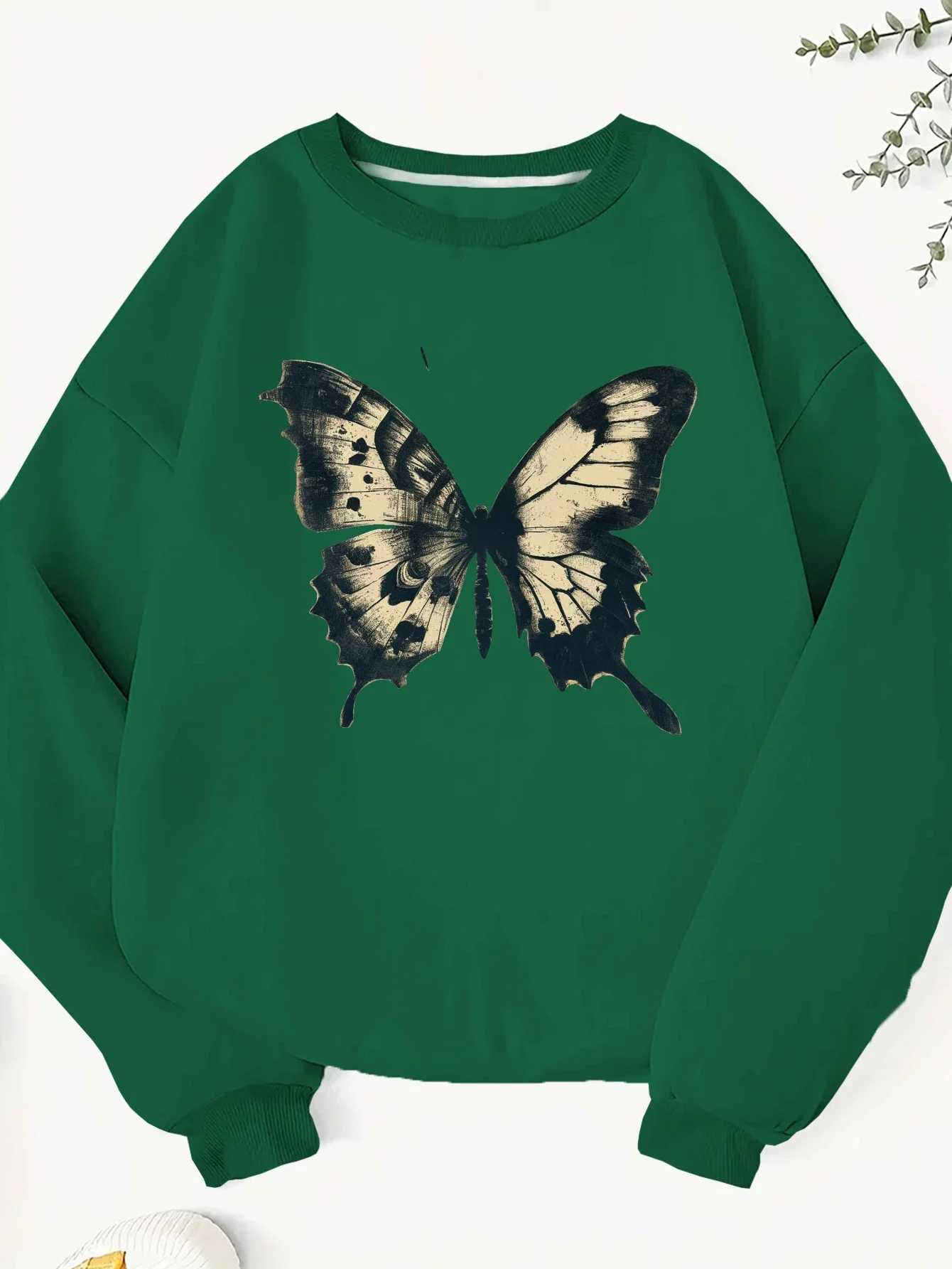 

Everyday Casual, Women's Plus Size Red Grunge Butterfly Sweatshirt - Casual Long Sleeve Crewneck, Polyester,machine Washable