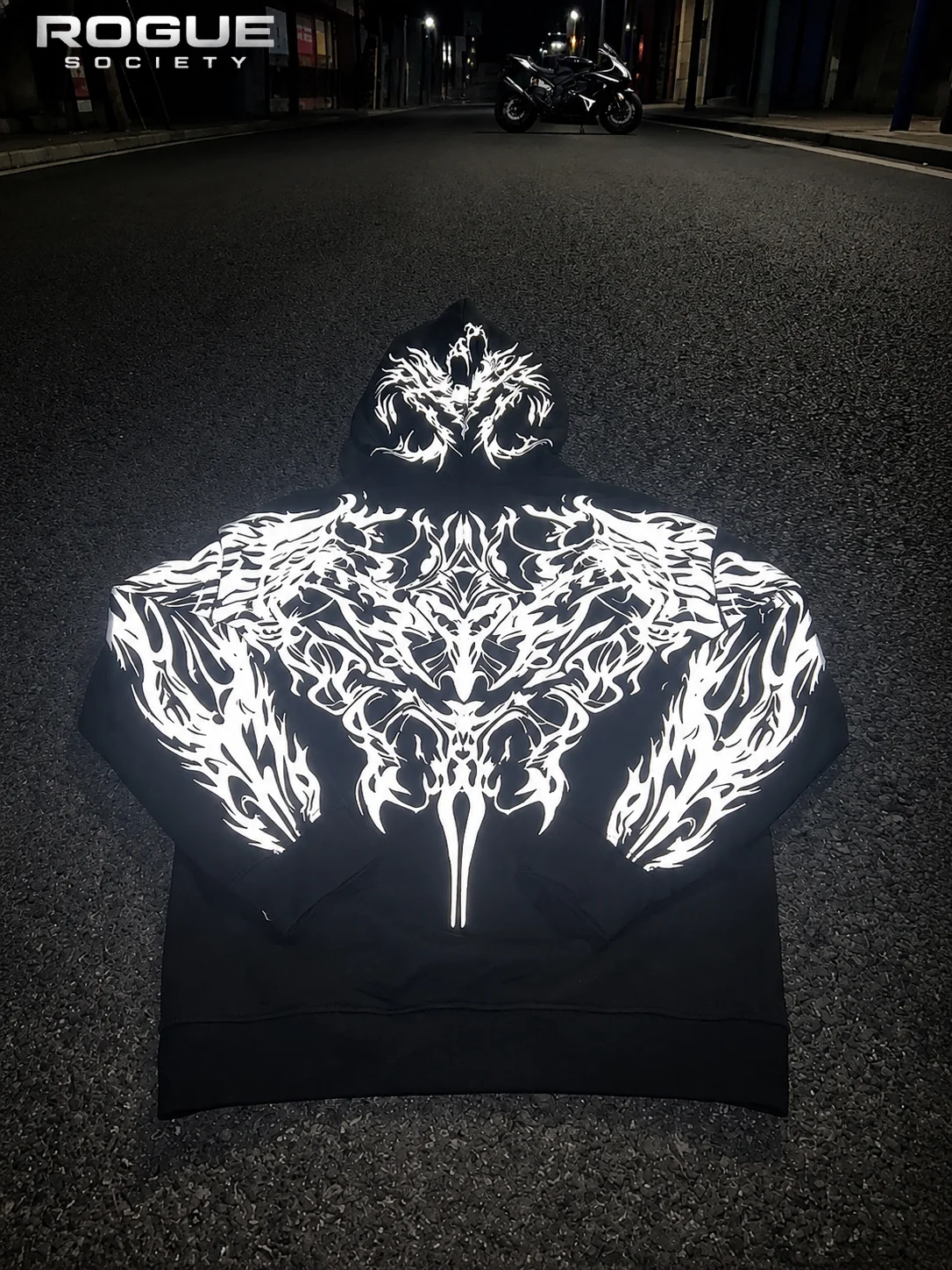 Reflective Graphic Hoodie Set Men's Oversized Urban Rebel Casual Daily Night Streetwear Hoodie Tops Y2k Biker Motorcycle Outfit