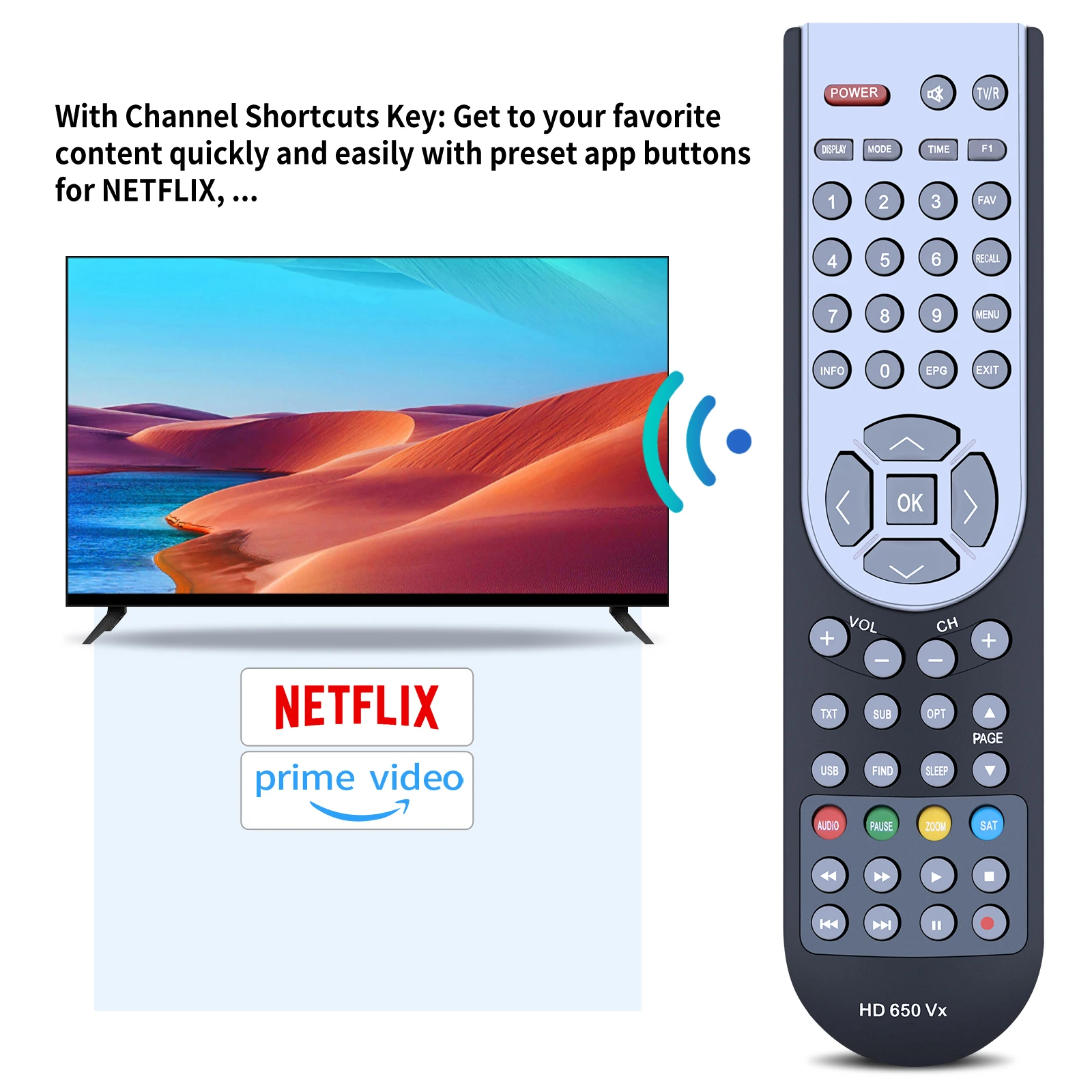 MEGASAT 수신기 HD 640 T2, HD 750 T2, HD 650 VX에 적합한 리모콘