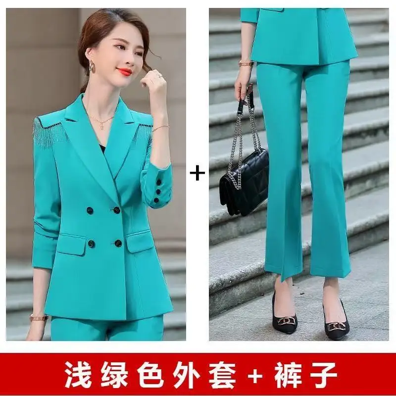 

High Quality White Tassel Blazer Jacket Female Straight Pants Sets Temperament Lady Fashion Streetwear Suits Women Elegant