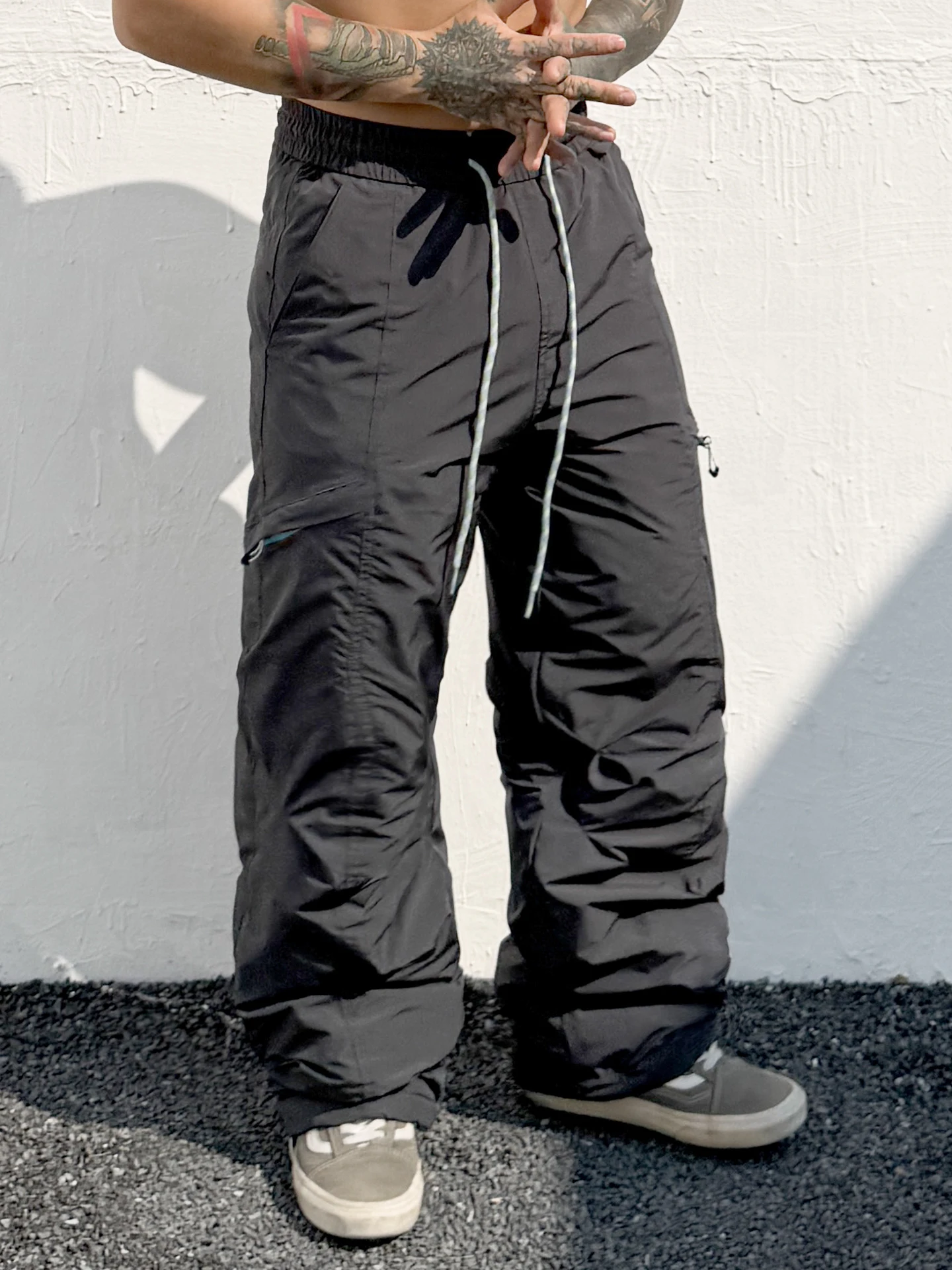 

Trendy Artistic Men's down Pants Loose Fit Warmth Windproof Waterproof Casual Trousers with Multiple Pockets Workwear Style