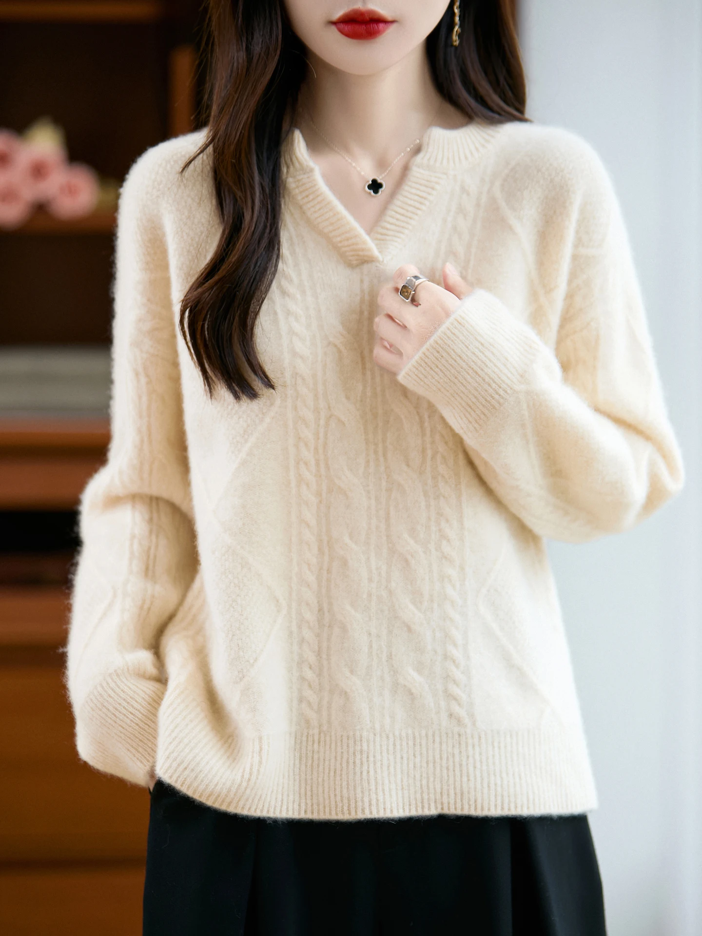 

New Fashion 100% Merino Wool Woman Sweater Elegant Female Autumn Winter Knitted Pullover Cashmere Lady Long Sleeve Clothing Tops