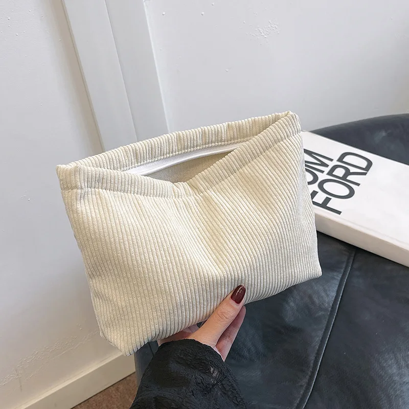 Corduroy Travel Cosmetic Bag Portable Makeup Storage Bag Purses Women Large Capacity Zipper Make Up Organizer Storage Clutch
