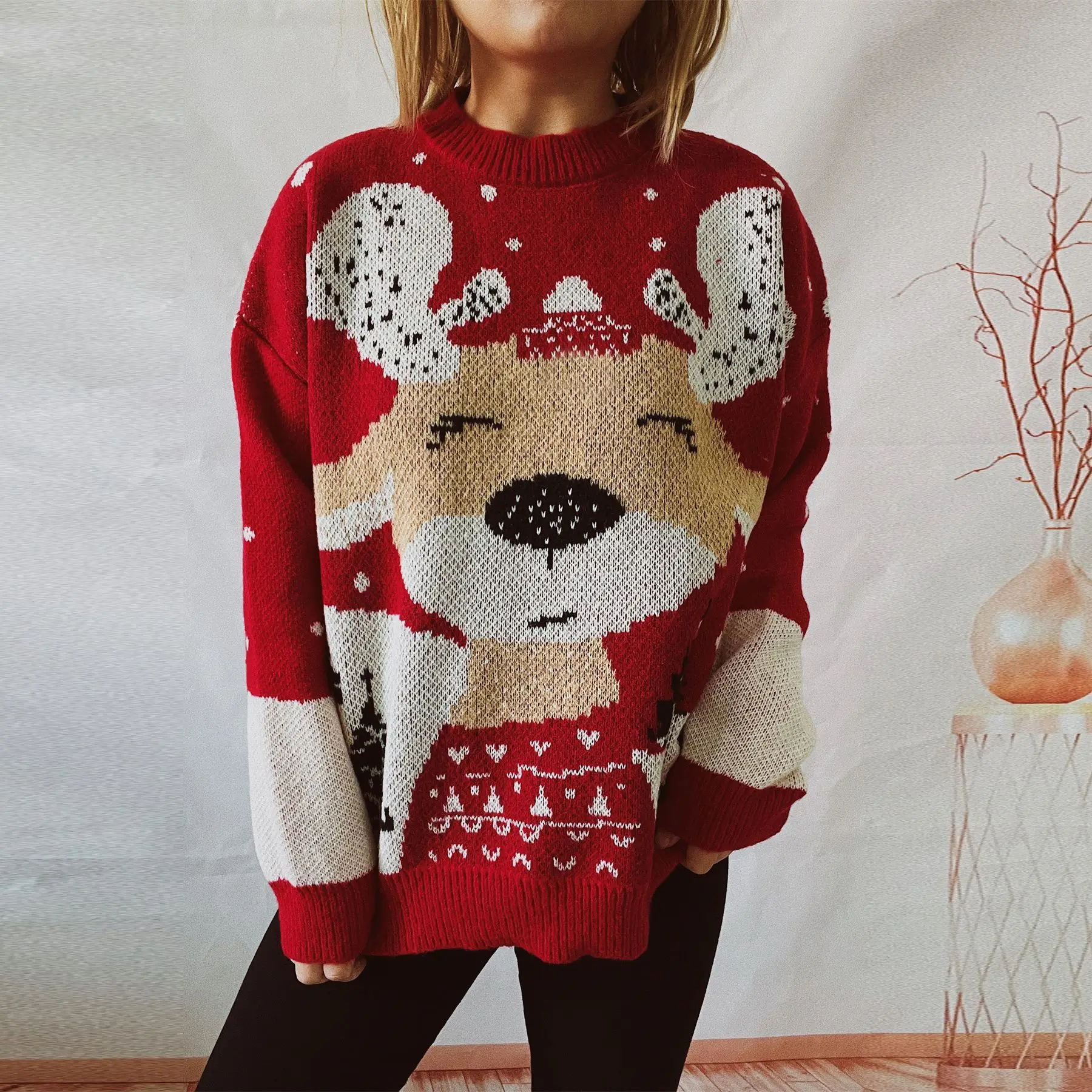 2025 Christmas Pullover Women's Winter Jumper Maglioni Swetry Damskie Christmas Elk Print Theme Long Sleeve Sweater Kadın Giyim - zdjęcie 1