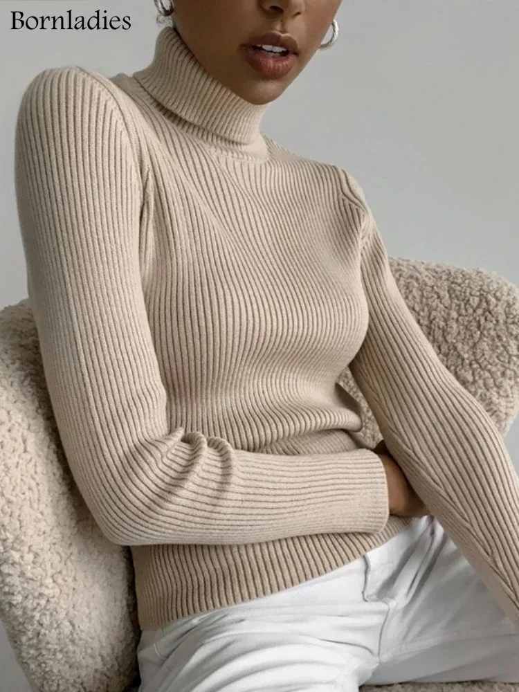 Bornladies Basic Turtleneck Women Sweaters Autumn Winter Tops Slim Women Pullover Knitted Sweater Jumper Soft Warm Pull