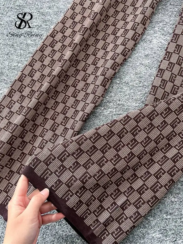 Winter Plaid Print Sweater Suits Women Knit Cardigans+Elastic Long Pants American Retro Autumn OL Three Pieces Sets