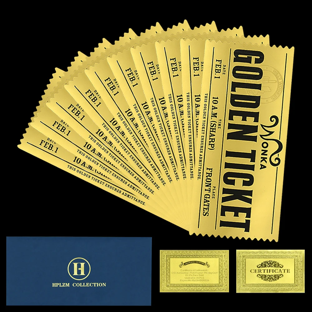 Charlie and the Chocolate Factory Golden Ticket Replica Movie Inspired Collectible Card, Kids Party Favor, Birthday Gift replica