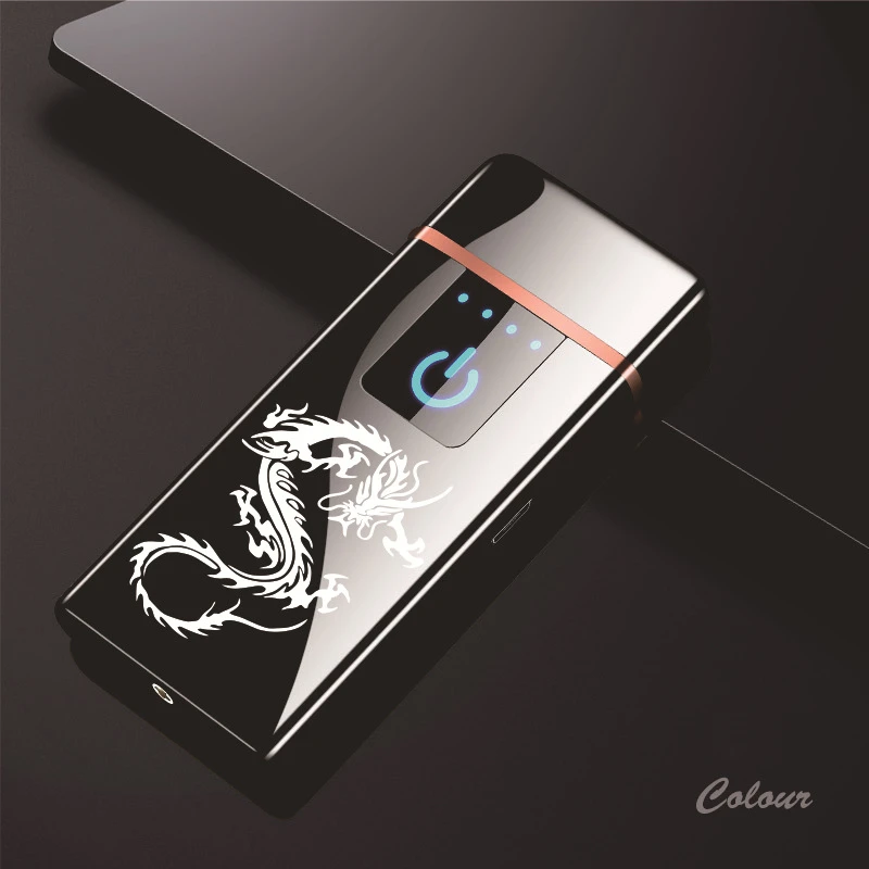 New Windproof Fingerprint Touch USB Lighter With LED Power Display Charging Lighter Ultra-thin Double-Sided Heating Wire