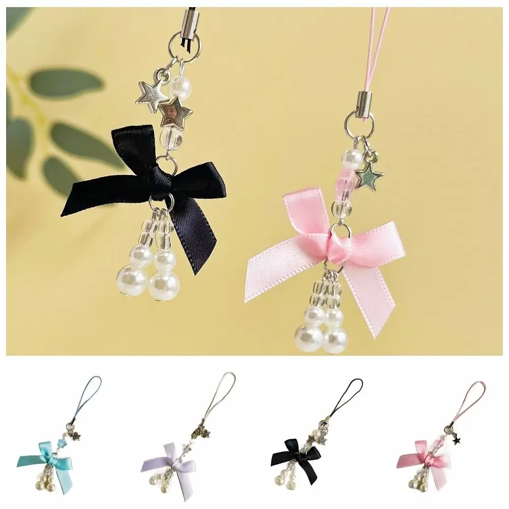 Trendy Pendant Bowknot Bow Phone Strap Star Charm Pearl Phone Pendant Lanyard Pearl Mobile Phone Chain Girl Jewelry