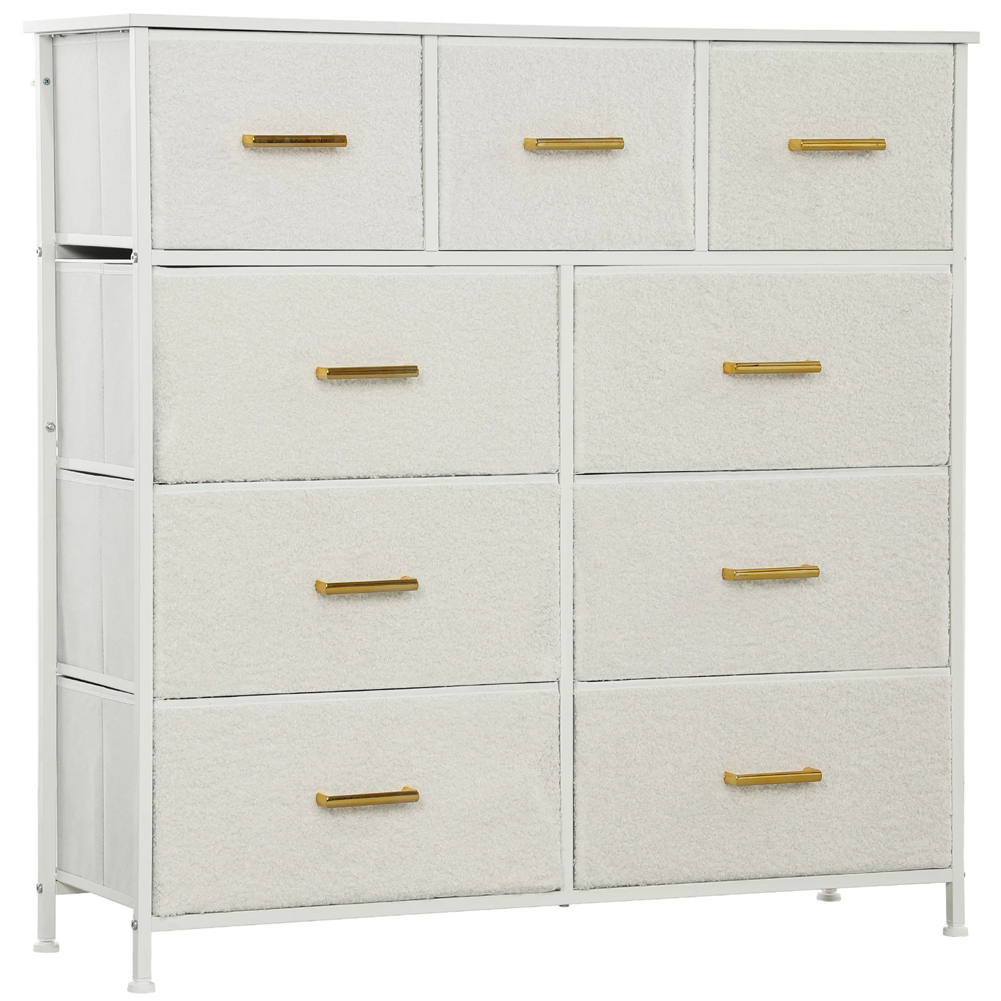 HOMCOM Kommode mit 9 Stoffschubladen, Schubladenschrank mit Arbeitsplatte Creme