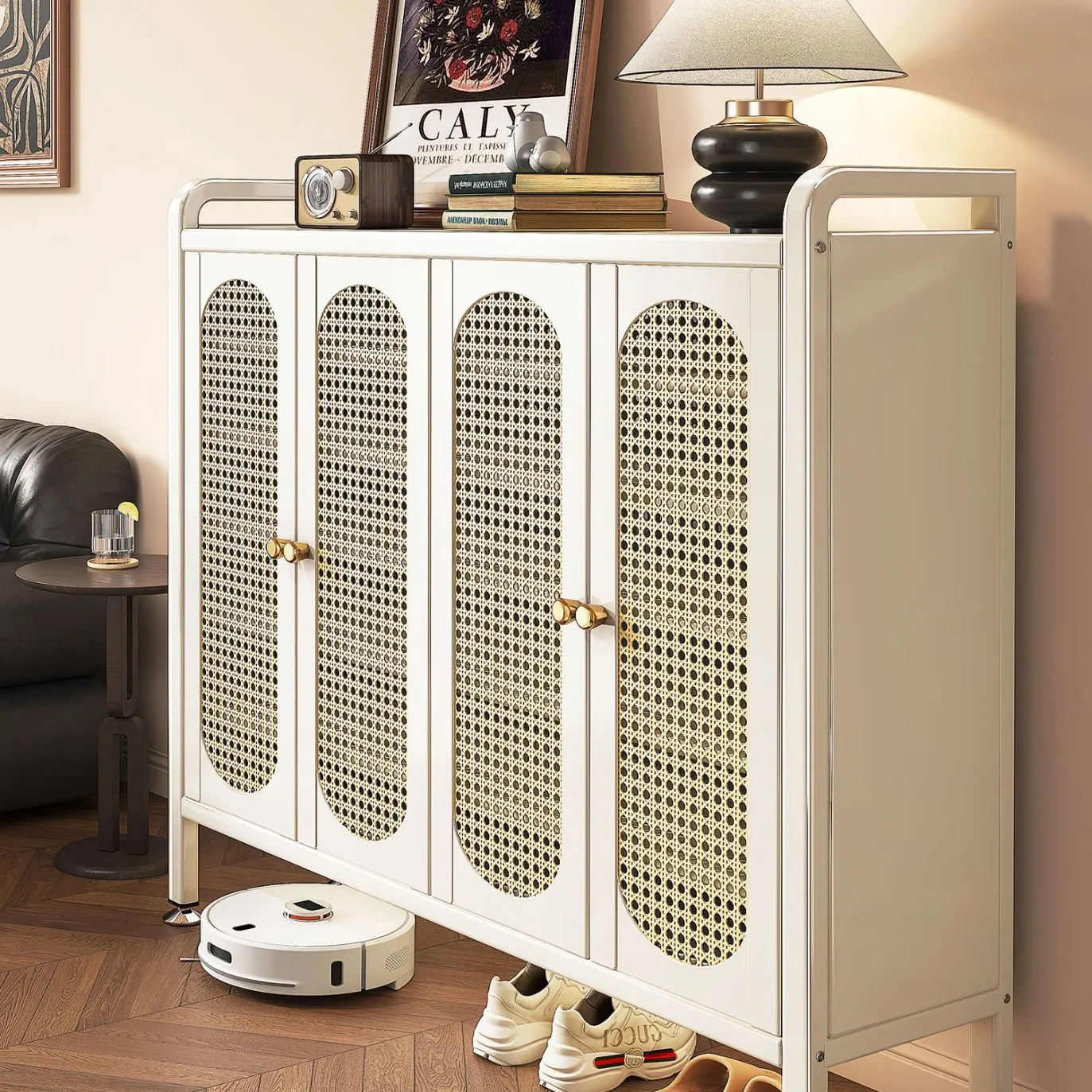 

Steel rattan shoe cabinet household door simple storage cabinet integrated against the wall multi-layer