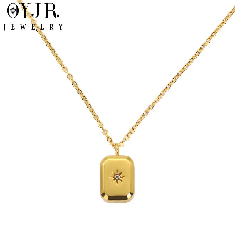 

OYJR Octagonal Star Square Pendant Necklace for Women