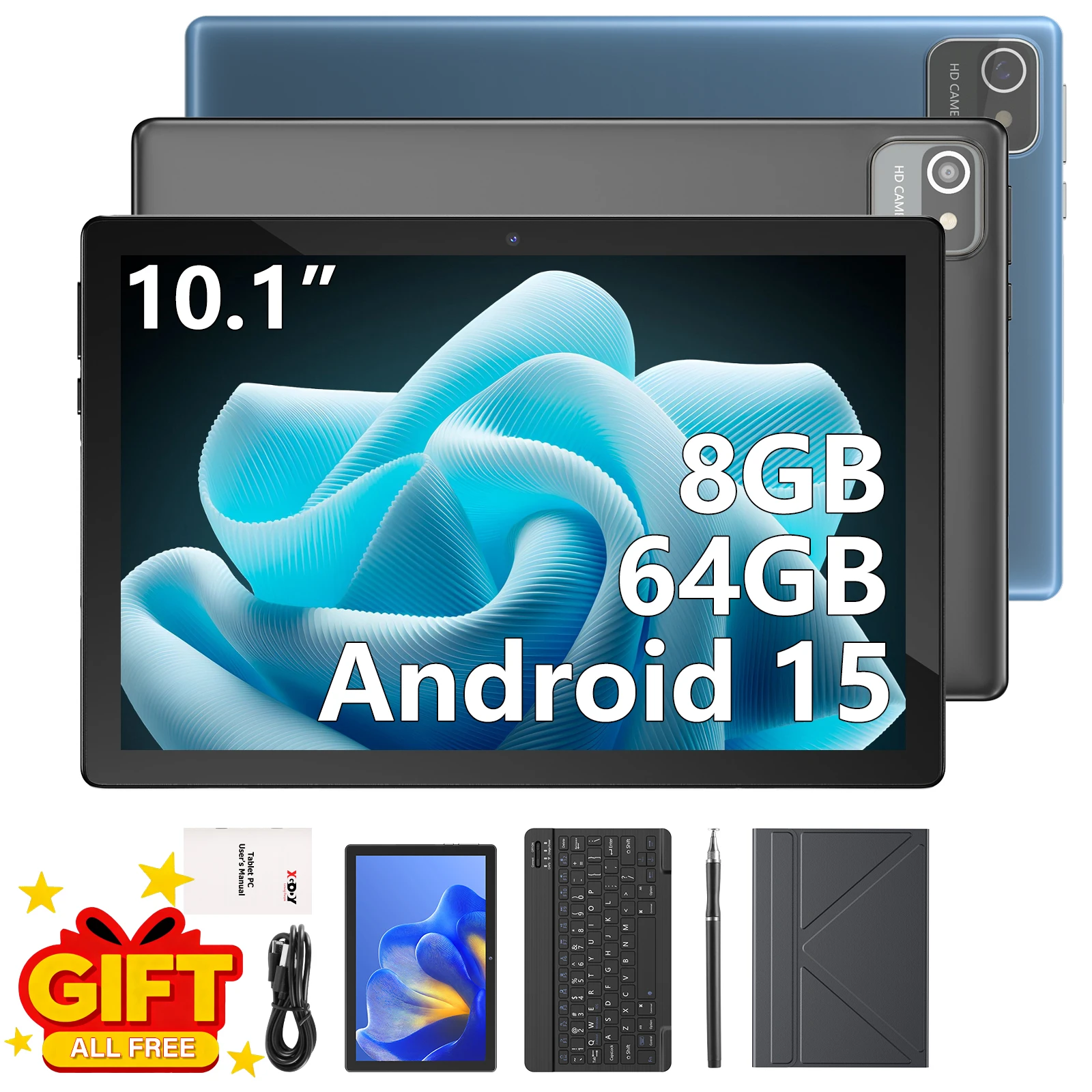 XGODY N01 10.1 Inch 8GB+64GB Android 15 Tablet With Keyboard and Case 2MP+8MP Camera 6000mah High-Performance Tablet Penta-Core