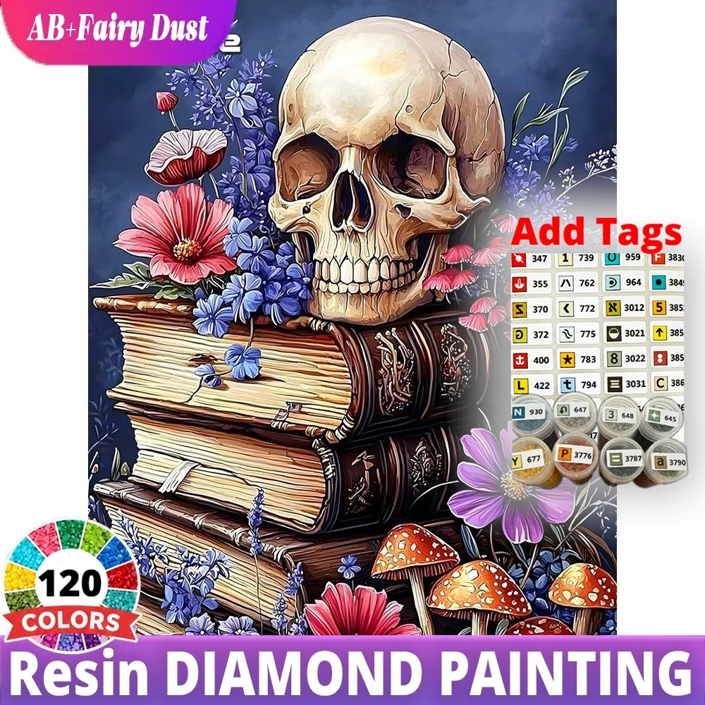 120 Color Resin skull books flowers Abstract Gothic AB Fairy Dust Diamond Painting Kit Full Square Round Mosaic Home Decor
