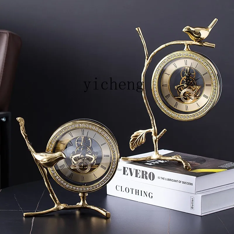 ZYA Modern Light Luxury Metal Table Clock Home Living Room Office Bedside Clock Decoration