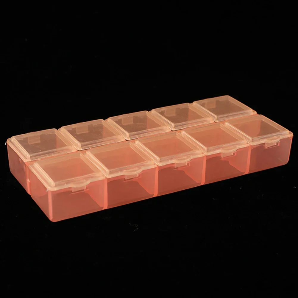 Caja de almacenamiento con compartimentos, anillos, tornillo, soporte transparente, organizador de joyas, rectángulo de plástico, 10 rejillas, alta calidad