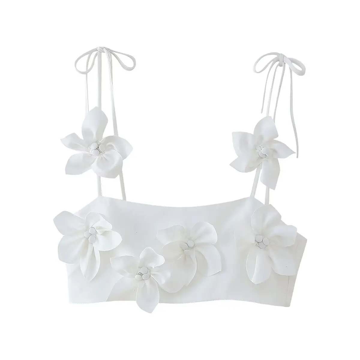 

Women's Creative White Floral Camisole Bra Hook and Eye Camisole 2024 New Summer Fashion Art Camisole TRAF