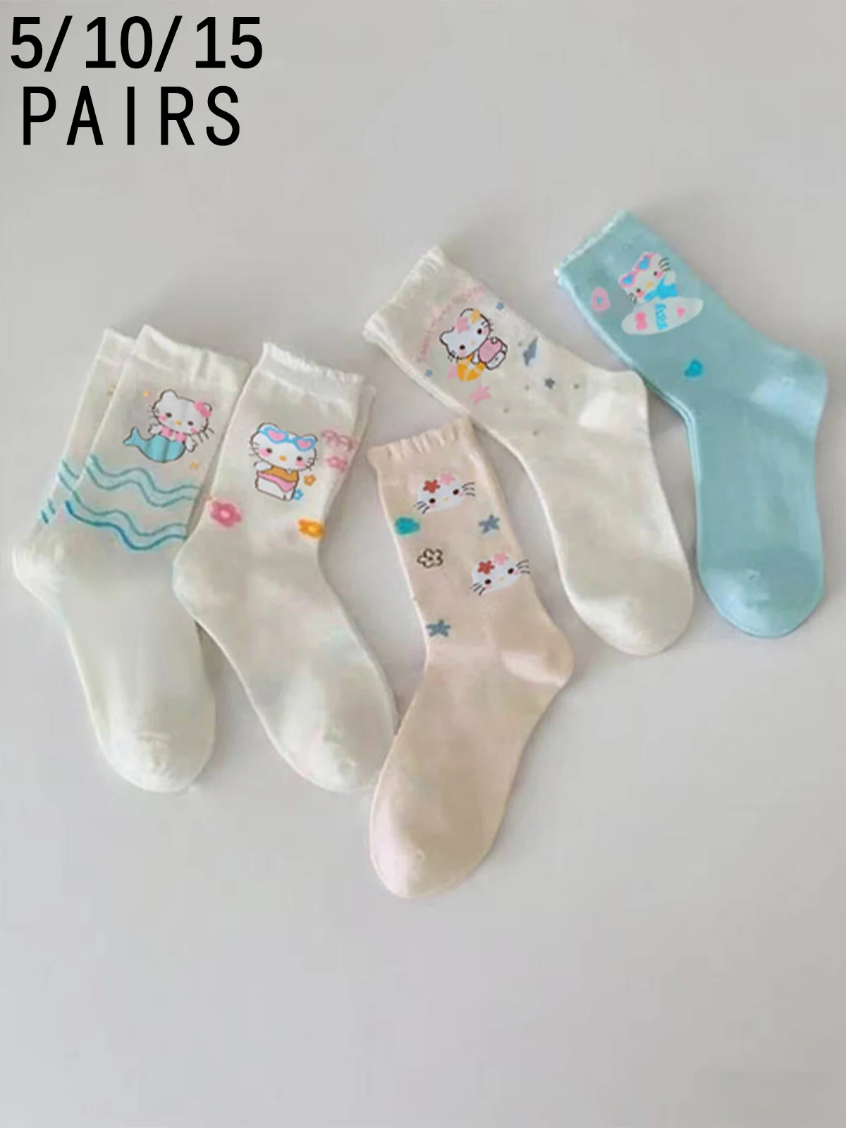 

5/10/15 пар miniso, корейская версия, академический стиль, sanrio, мультяшный узор Hello Kitty, милые и милые женские носки до середины икры