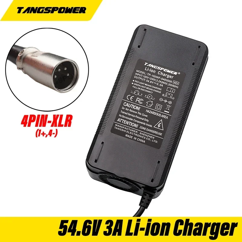 

54.6V 3A Li-ion Battery Charger For 13S 48V Lithium Battery Pack Charger 4-Pin XLR Connector With Cooling Fan