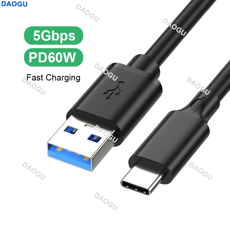 PD60W Fast Charging Cable USB Type C Wire USB3.0 15cm 30cm 50cm 1m 10Gbps Data Cord USB Type-c Cable 2m 5Gbps for SSD Hard Disk