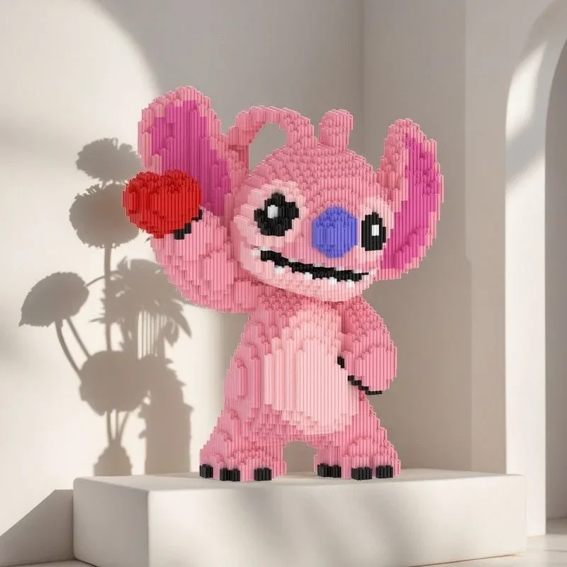 Super Love Stitch-Juego de pareja de juguetes de bloques de construcción de Ángel, rompecabezas de bloques de construcción para niños, adorno de escritorio, regalo de cumpleaños