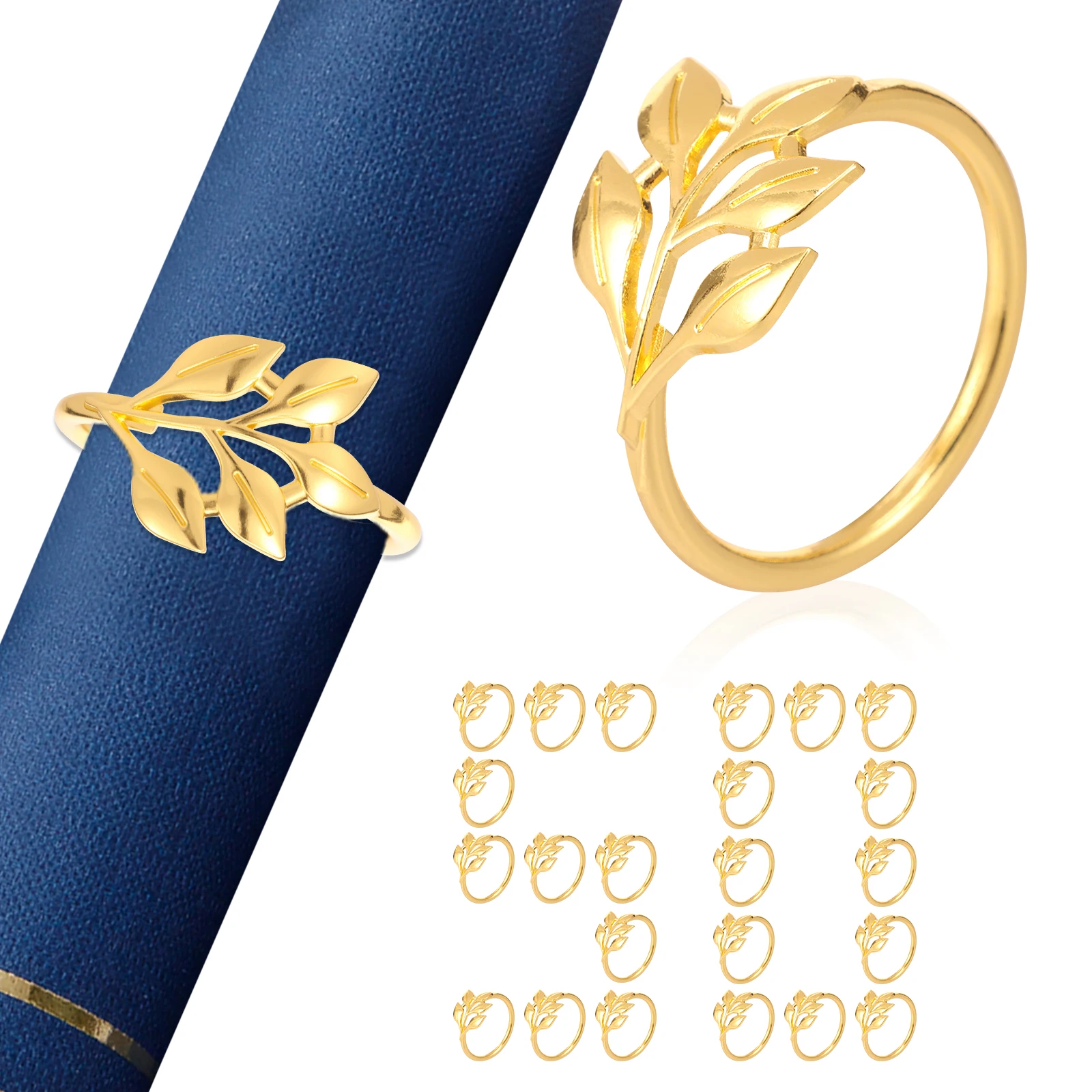 

50/20Pcs Leaf Shaped Napkin Rings Metal Napkin Buckle Serviette Ring Holder for Hotel Table Setting Banquet Dining Table Decor