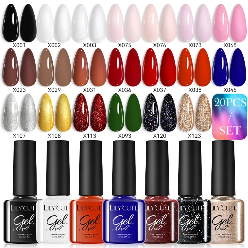 

LILYCUTE 20Pcs/Set 7ml Gel Nail Polish Set Colorful Semi Permanent UV Gel Soak Off Nail Art Gel Varnish Manicure Kit