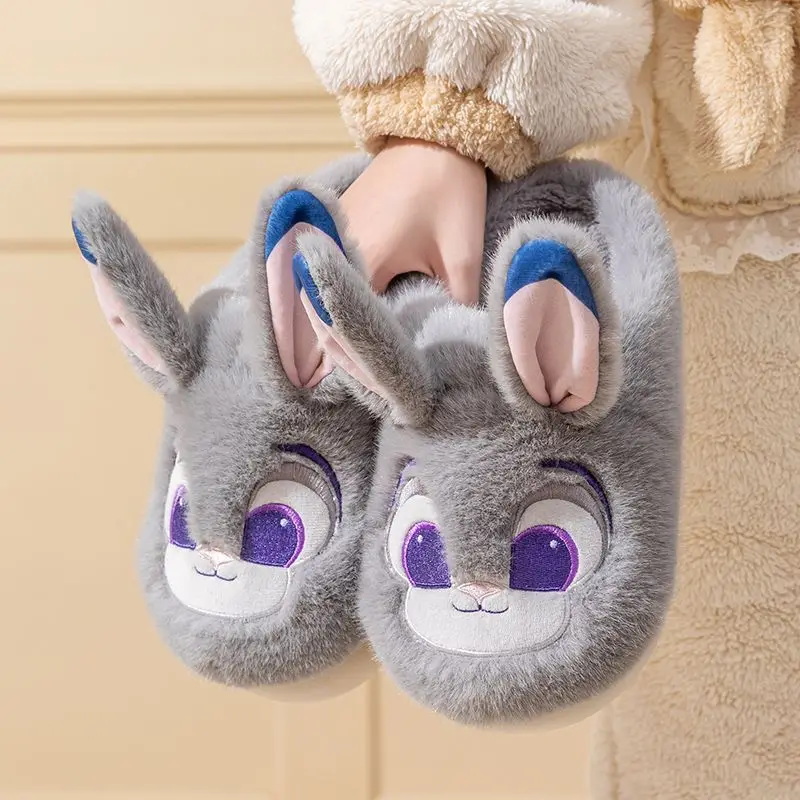Judy Hopps Nick Wilde Chinelos criativos de desenho animado engrossados, quentes, leves e confortáveis, de algodão para meninos e meninas