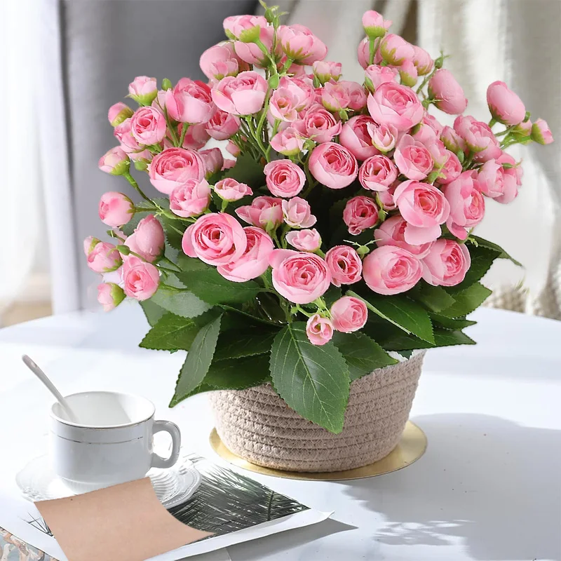 

1pc Artificial Silk Mini Camellia Stems White Pink Faux Flower Branches DIY Craft Wedding Party Bouquet Supplies Home Decoration