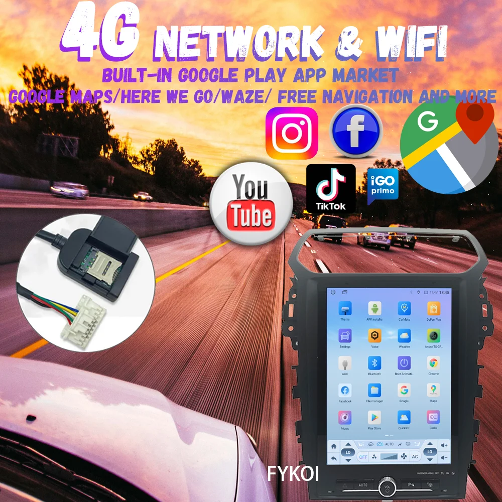 شاشة Carplay لاسلكية 12.1 بوصة تعمل بنظام أندرويد 15 لسيارة فورد إكسبلورر 2013-2019، راديو السيارة، وحدة رأس الفيديو متعددة الوسائط، بلوتوث 4G، واي فاي، DSP #4