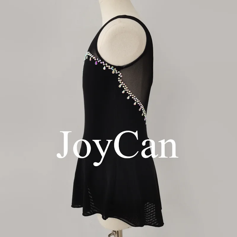 JoyCan Vestido de patinaje artístico para niñas y mujeres, ropa de baile elegante de LICRA negra para competición