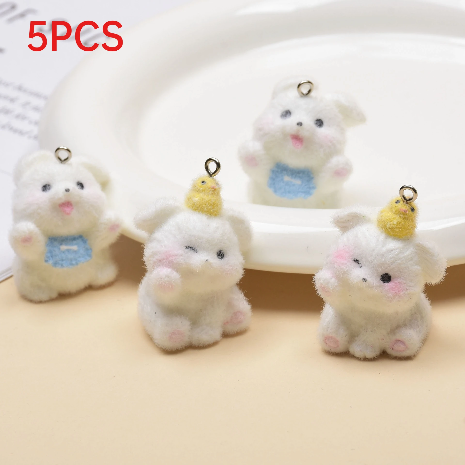 

5Pcs Flocked Dog Charms Cute Resin Pendants DIY Accessories For Keychain Phone Chain Bag Decor