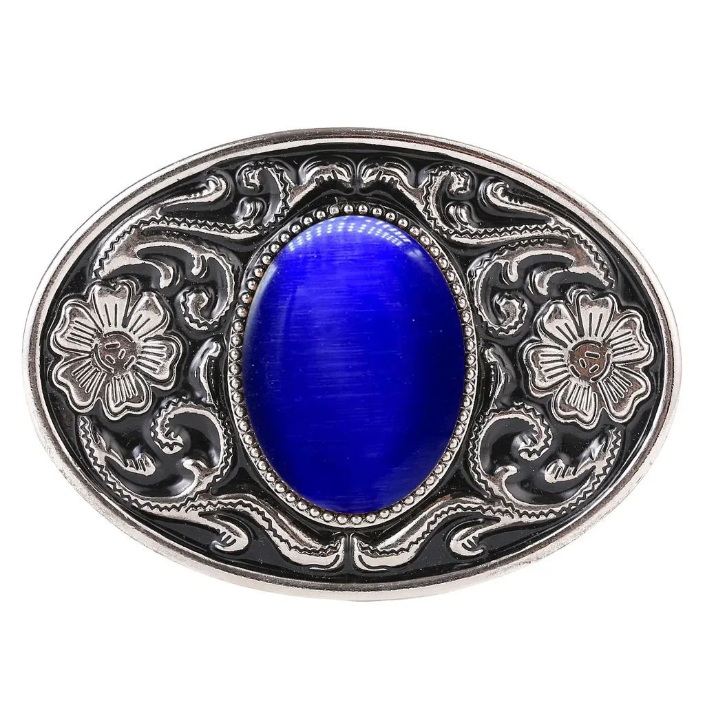 Alloy floral pattern natural stone belt buckle jeans accessories