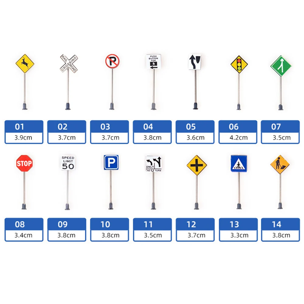 14PCS/Set Traffic Signs Sand Table Scale Model Mini Road Signs Simulation Miniature Scene Models Home Decor Crafts