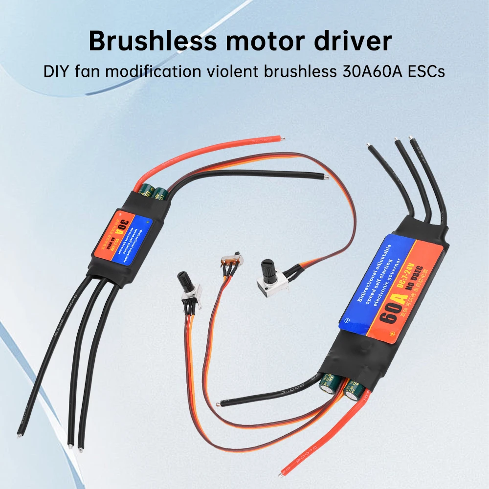 30A 500W 60A 1000W Brushless Motor Driver Forward Reverse Adjustable Self Starting Switch Stepless Speed Motor Controller