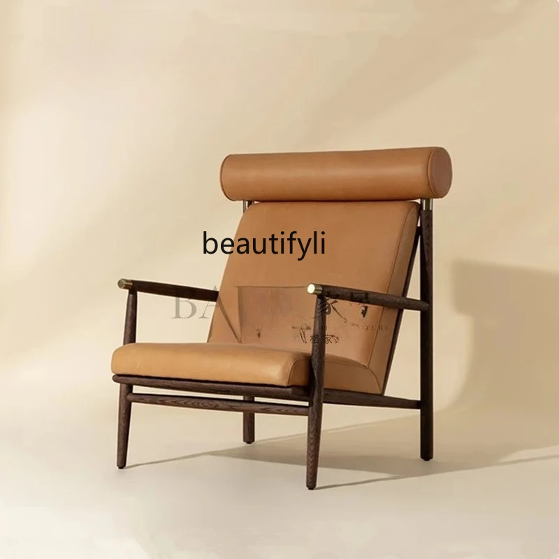 

New Chinese living room solid wood sofa chair modern fabric leisure cafe club reception chair