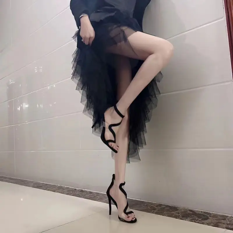 Ladies Shoes Strip Pole Dance Stiletto Women's Sandals Sexy Black Open Toe Thin Heels Cheap Liquidation Korea Luxury Summer or H