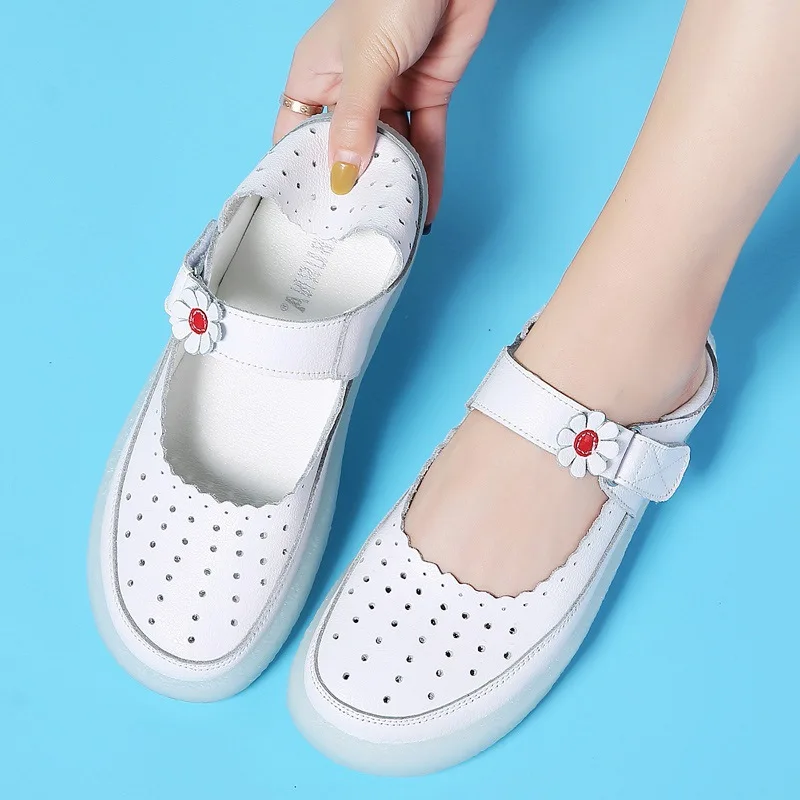 New Women\'s Nursing Shoes White Jelly Base Sneakers Walking Shoes Mary Jane Comfortable Balance Casual Footwear Luxury