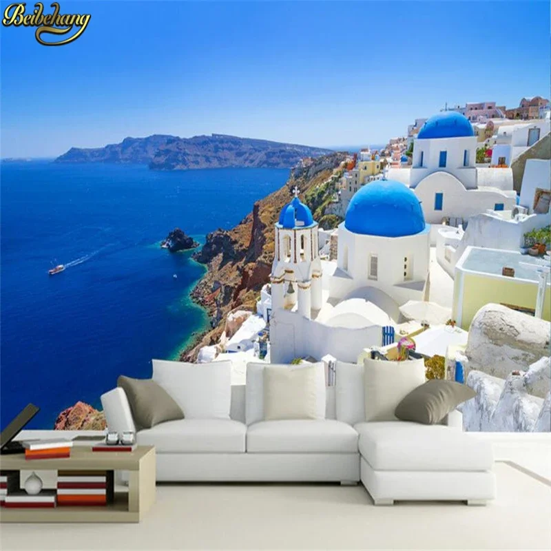 custom TV background wallpaper for walls 3d themed bar restaurant Cafe personalized wall paper mural Greece Aegean 3D Stickers